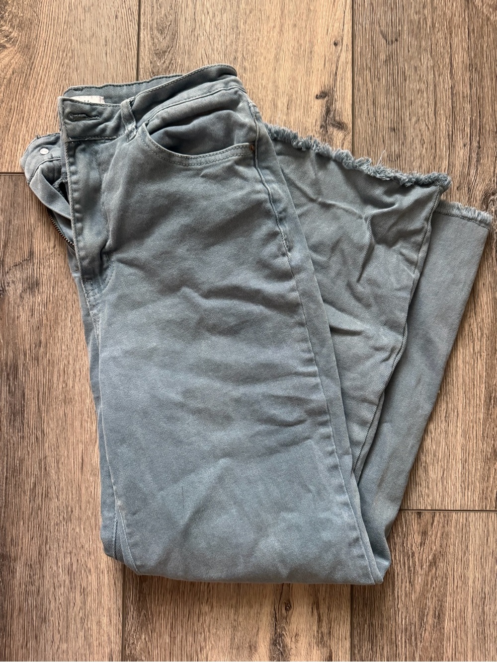 Zenana Outfitters Slate Blue Wide Leg Jeans with Raw Hem